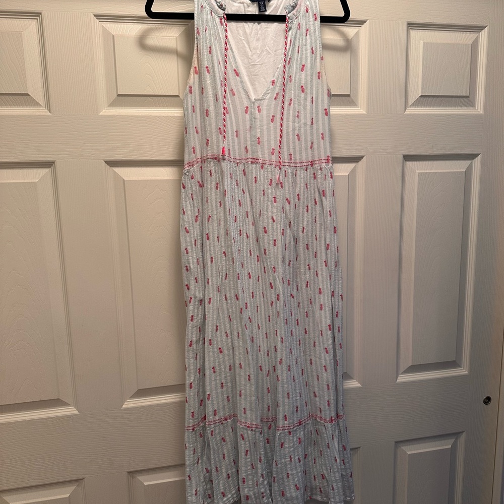 Hatley Blue and White Maxi Dress with Pink Pineapples